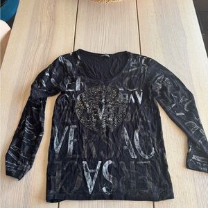 Versace Black Tee with Silver Logo